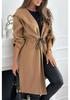 Cappotto con Cappuccio e Revers da Donna Europeo e Americano con Spalline 2026 - Stile Casual Autunno/Inverno a Manica Lunga