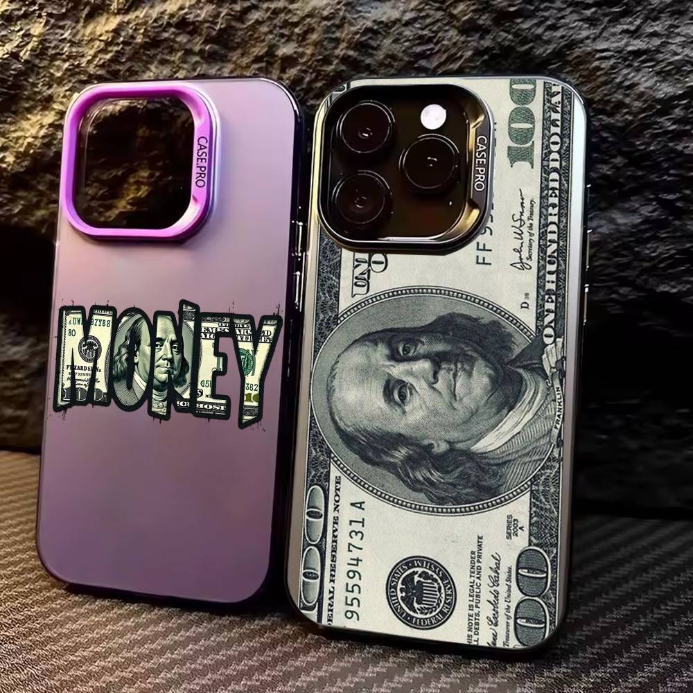 COOL M-Money 100 Dollars Coque de téléphone pour iPhone17,16,15,14,13,12,11 Plus,Pro Max Couleur Argenté Plaqué Intérieur