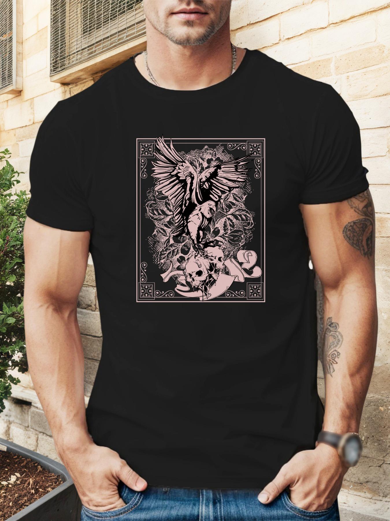 T-shirt - Vibrant Blue Eagle & Skull Graphic Print L