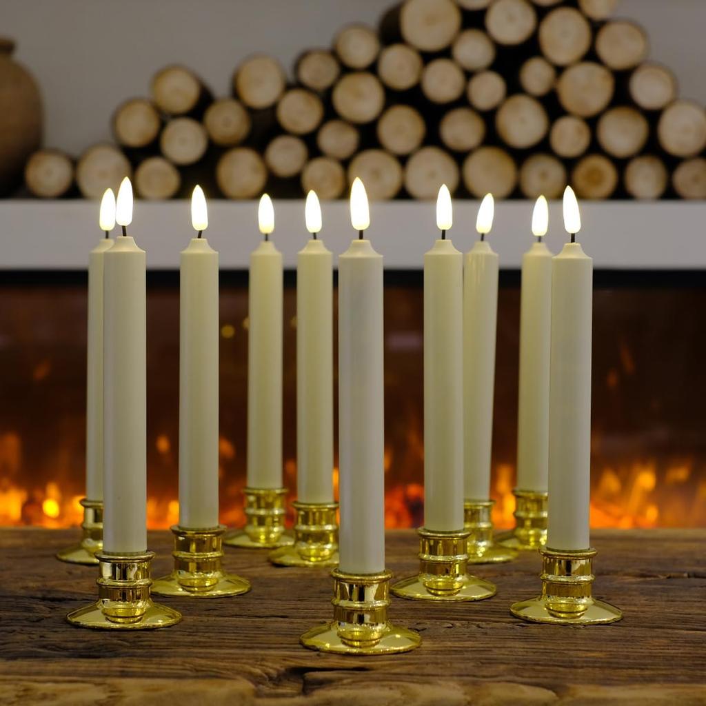 10 Pack Window Candles +20 AA Batteries(Include,Run More Than 400 Hours) + Candleholders + Suction Cups+ 2 Remote. 8'' Tall. IVORY LED Battery