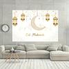 Bannière de fond pour la célébration de l'Aïd al-Fitr Lune de platine de luxe et Bannière de fête du Ramadan Décoration de maison