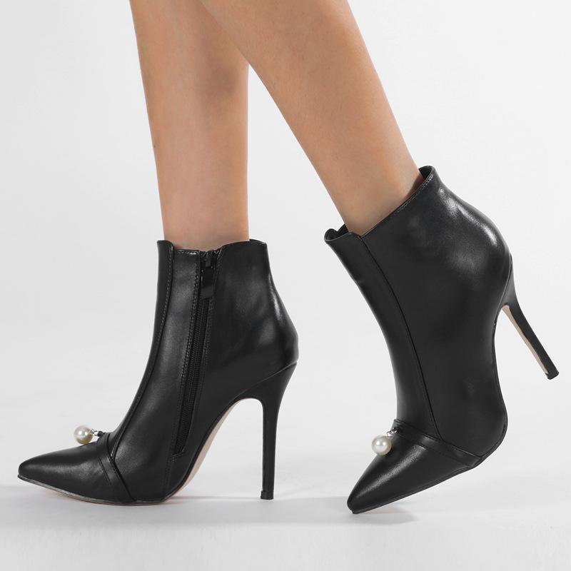 High-heeled boots pointed new thin-heeled high-heeled shoes simple and thin black fashion boots leather boots short boots women