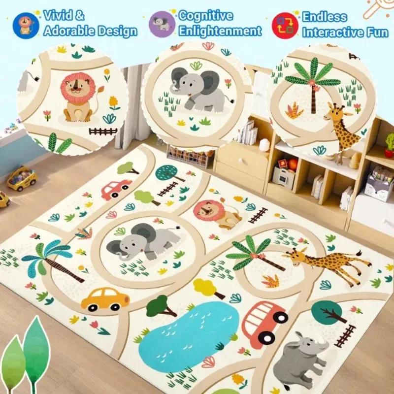 Animal Rug Colorful Non-Slip Carpet for Kids Classroom Bedroom Playroom Indoor Road Car Educational Area Rug Home Decoration