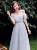 2025 New Off-the-Shoulder Bridesmaid Dress: Mid-Length, Slimming, with Fairy Charm for Special Occasions.