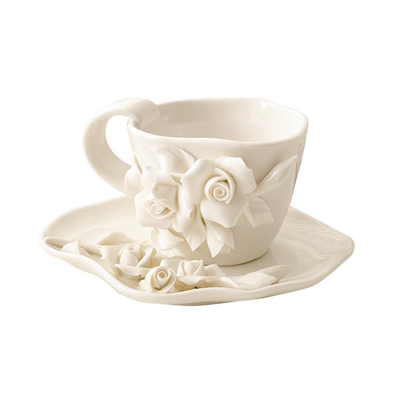 3D Florale Keramik Kaffeetasse & Untertasse Premium Handgefertigt Dessertschale Set