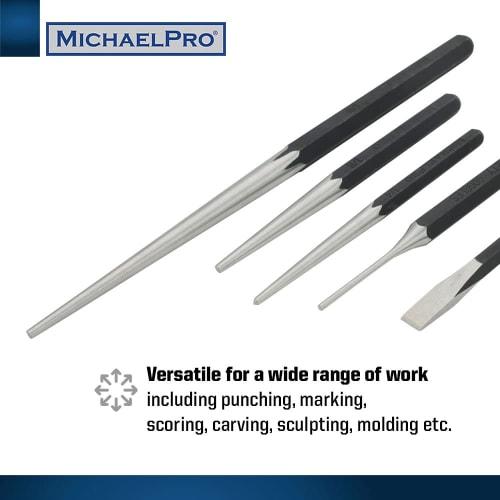 MichaelPro 27-Piece Heavy-Duty Chisel and Punch Set | Center Punch, Pin Punch, Long Taper Punch, Starter Punch, and Chisel Gauge | CR-V Steel - Includ