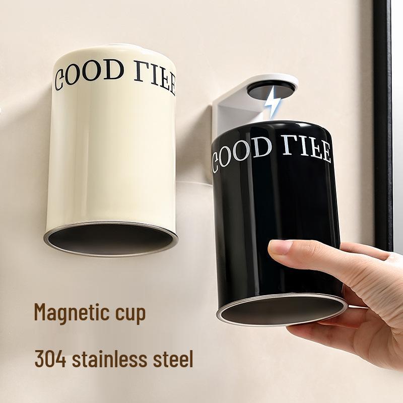 Wall-Mounted Magnetic Stainless Steel Toothbrush Cup - No-Punch, Anti-Fall Design
