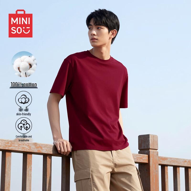 MINISO Men s Summer Heavyweight Pure Cotton Half Sleeve T-Shirt L