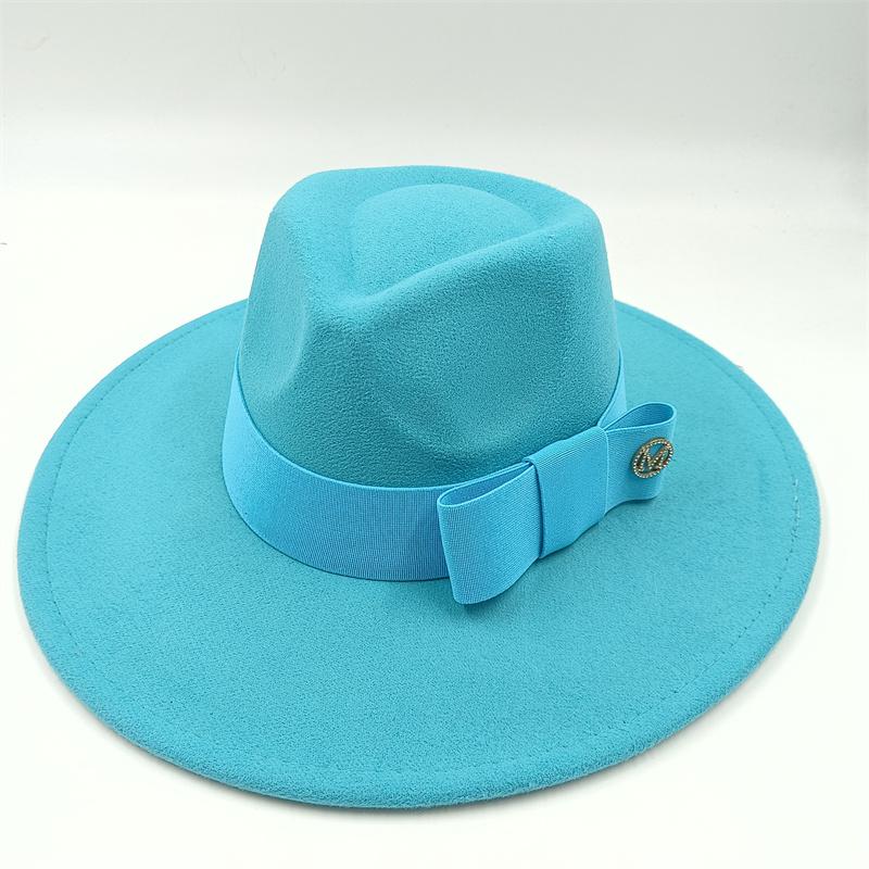 Fedora Fiocco Nuovo Blu Lago Cappello Nuovo Monocromatico Moda Primavera Unisex Cappello Jazz Cappello Fedora Gorras
