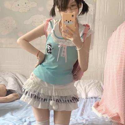 Y2k Harajuku Streetwear Skirts Women Japanese Fashion Kawaii Coquette Lace Patchwork Skirts Preppy Style Soft Girl