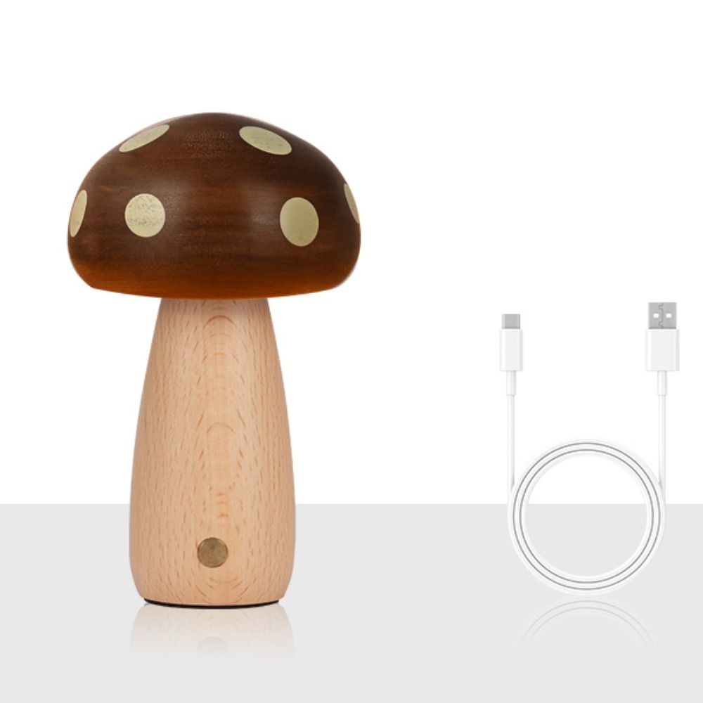 Warm Light Wood Mushroom Night Light Touch Switch Atmosphere Lighting Decorative Lamp  Desk Lamp