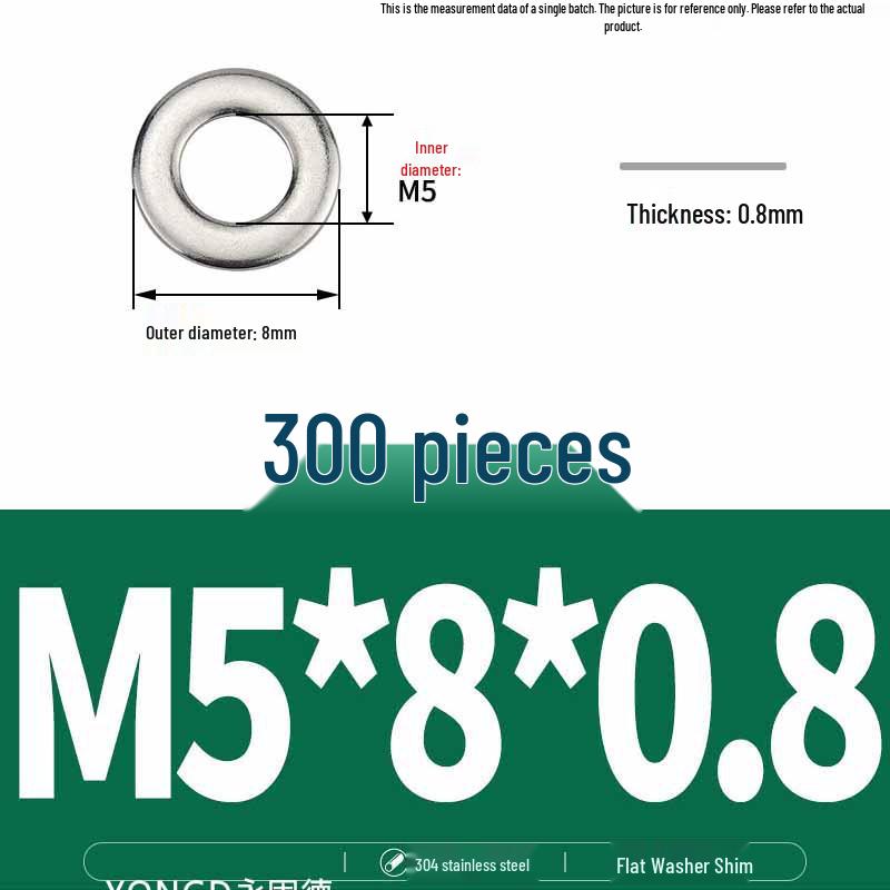 304 Stainless Steel Thickened Flat Washer / Ultra-thin Metal Gasket, Sizes M1.6-M10