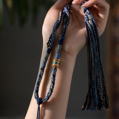 Tibetaans Handgemaakte Katoenen Koord Ketting met Amber Thangka Amulet Hanger