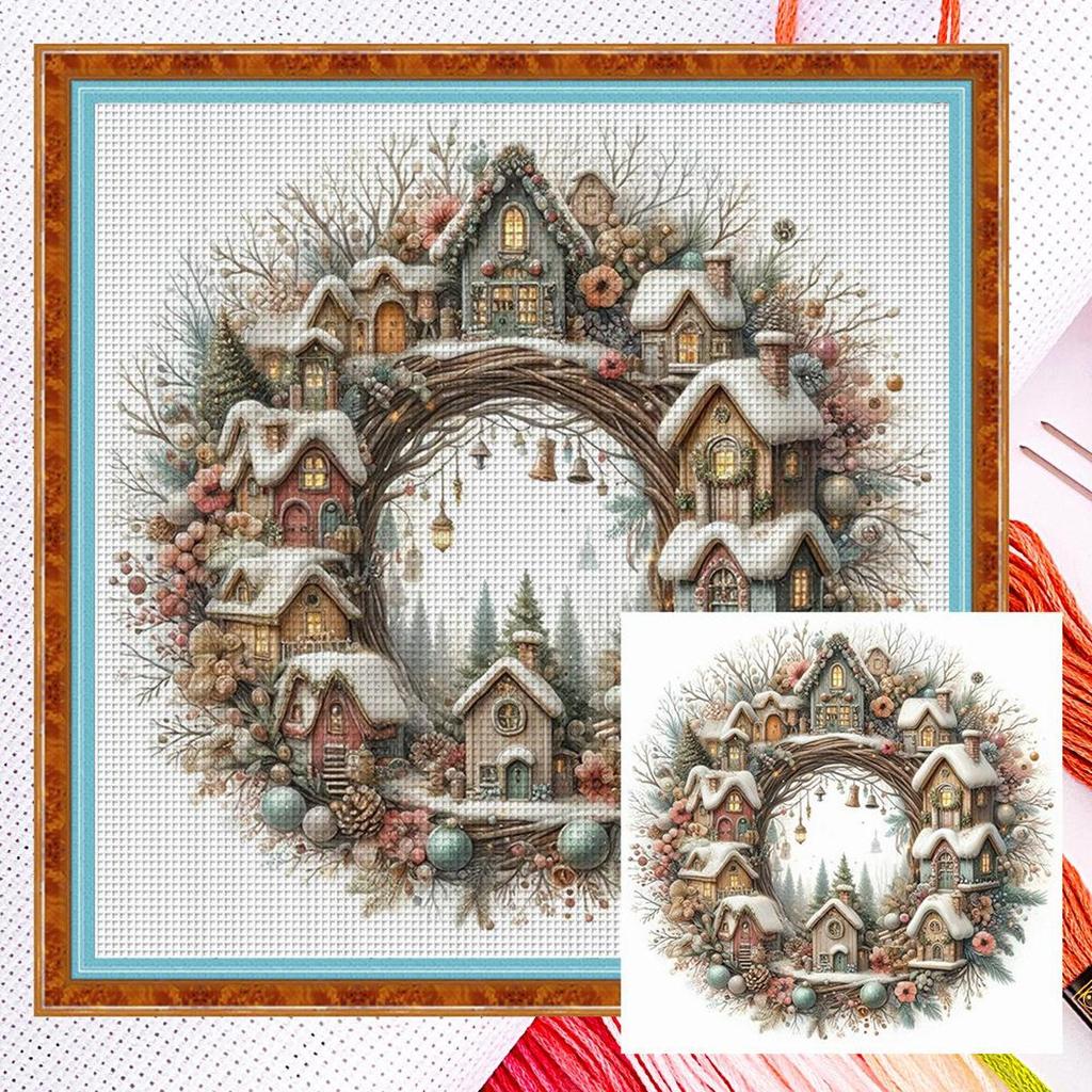 Full Embroidery Cotton Thread 14CT Counted Wreath Cross Stitch 40x40cm
