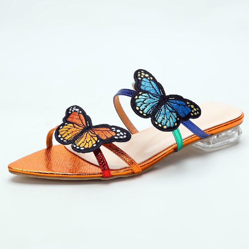 

Модные милые женские сандалии с острым носком и украшением в виде бабочки, прозрачные шлепанцы на квадратном каблуке, летняя мода, женские сандалии больших размеров 36-42 42 оранжевый