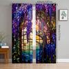 2pcs- Oil Painting Style Wisteria Polyester Curtains, Bathroom, Bedroom, Living Room, and Family Room Decorative Curtains