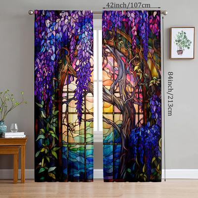 2 pièces - Rideaux en polyester glycine style peinture à l'huile, rideaux décoratifs pour salle de bain, chambre à coucher, salon et salle familiale