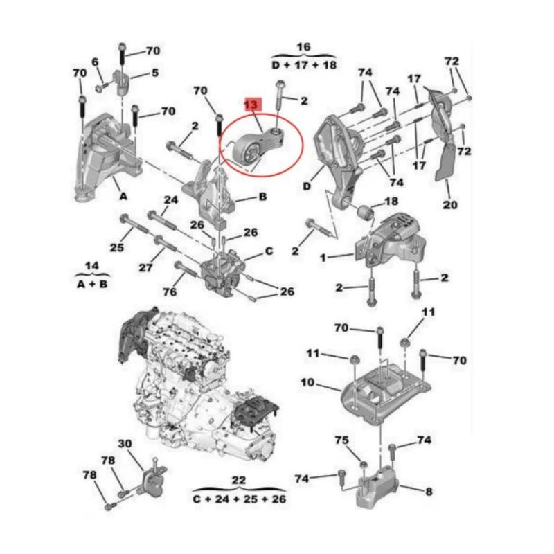 9816338580 For Peugeot 3008 308 EXPERT Van Citroen C4 PICASSO engine upper right torsion bracket 2.0HDI