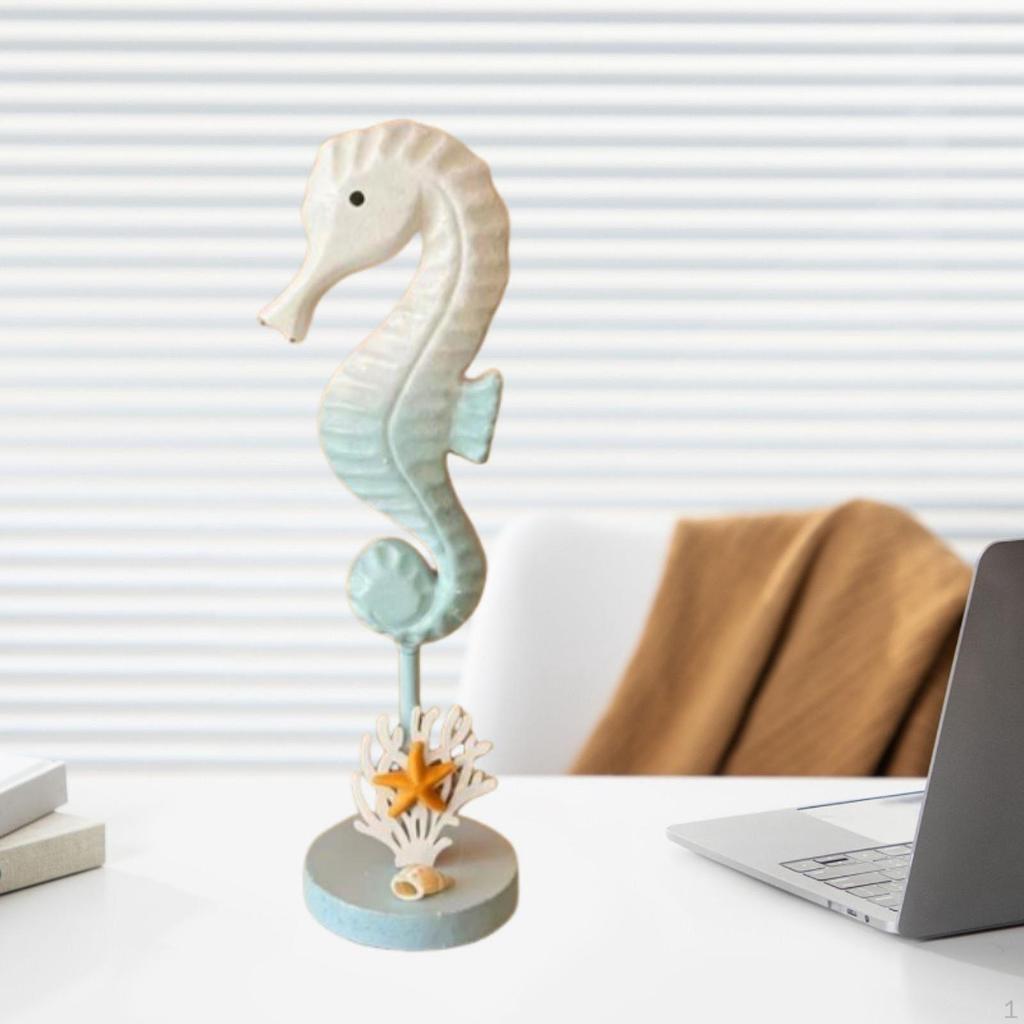 Sea Horse Figurine Seahorse Statue Beach Decoration Wooden for Cafe Hotel Home