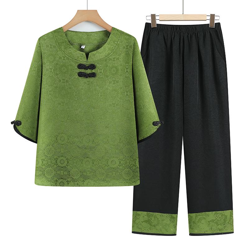 Yuzhaolin Women s Mid-Aged Summer Two-Piece Set 2XL