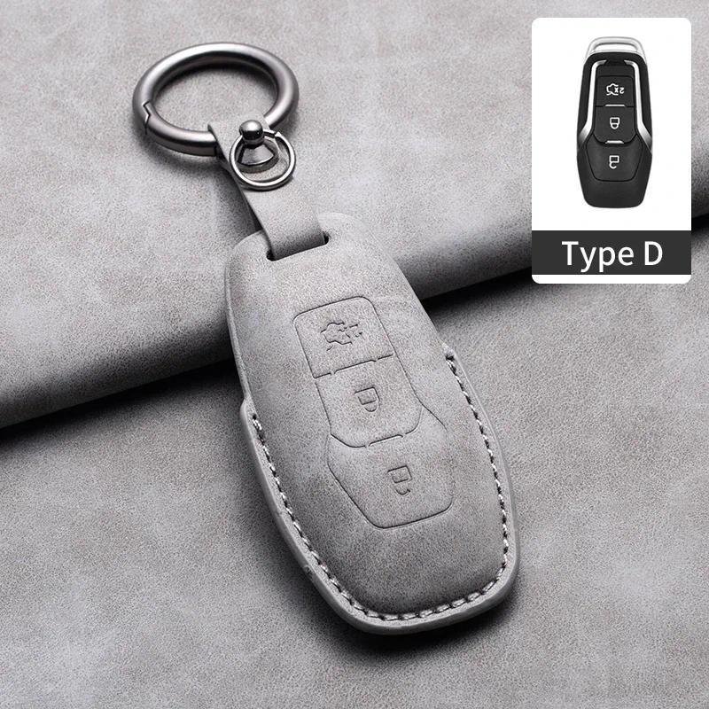 Läder Bilnyckelfodral Skydd För Ford Fusion Mustang Explorer F150 F250 F350 Ranger Mondeo Fjärrnyckelskal Hållare Fob Tillbehör