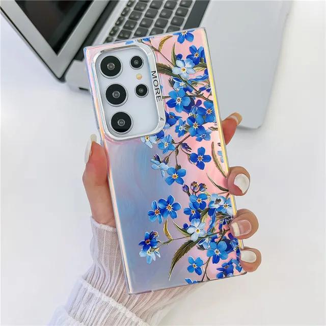 Kunst Blume Bling Raser Beschichtung Telefon Fall für Samsung S24 A55 A35 A25 A15 A54 A14 A34 S23 FE S22 Ultra Floral Abdeckung