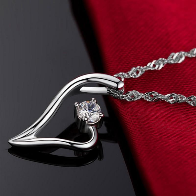 925 Sterling Silver Jewelry Simple Love Heart Pendant Necklace for Women Wedding Party Jewelry for Girls Friend Gift