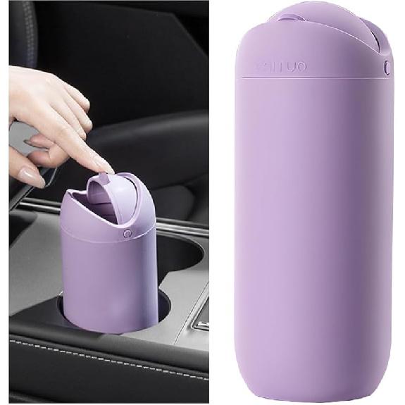 Car Trash Can With Lid, Silicone Leakproof Mini Round Vehicle Garbage Bin For Cup Holder, Portable Automotive Interior Waste Storage & Organizers