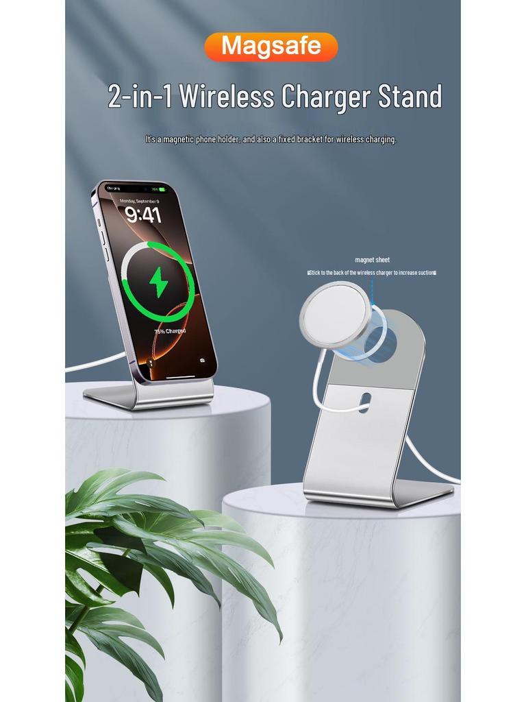 2-in-1 MagSafe-Compatible Magnetic Phone Stand with Metal Base