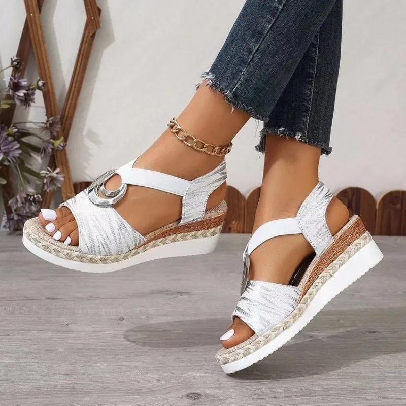 Fashion Summer Classic Retro Wedge-shaped Women's Sandals Fashionable Breathable High Heels Women's Shoes Casual Beach Roman Sandals