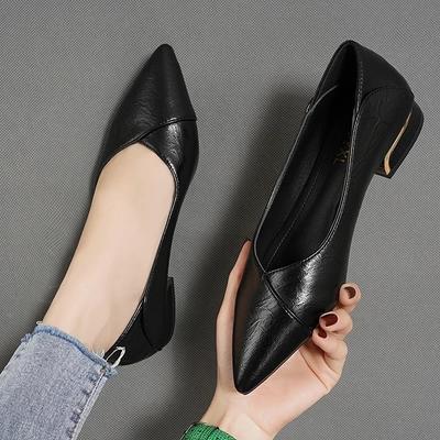 Spring and Autumn New Single Shoes Women Thick Heel Pointed Toe Shallow Mouth Professional All-match Women's Leather Shoes