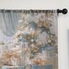 2 Pcs Christmas Blue & Gold Gift Tree Curtains – Festive Holiday Print for Kitchen Cafe Dining Room Balcony Garden Bedroom Decor