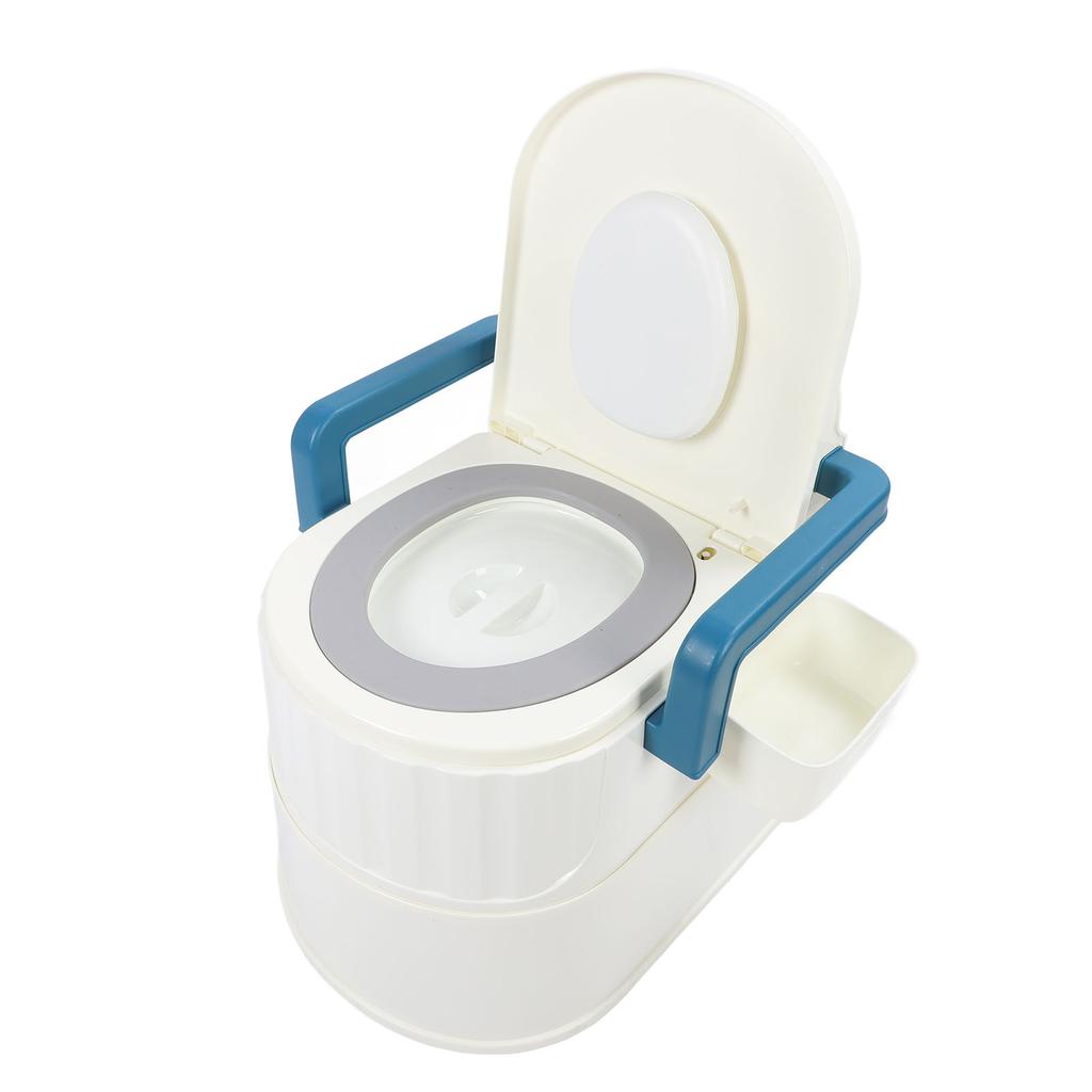 Bedside Commode Toilet Detachable Armrests Soft PU Cushioning Non Slip Dual Cover Bedside Potty with Solid Hollow Bucket for Adults Blue