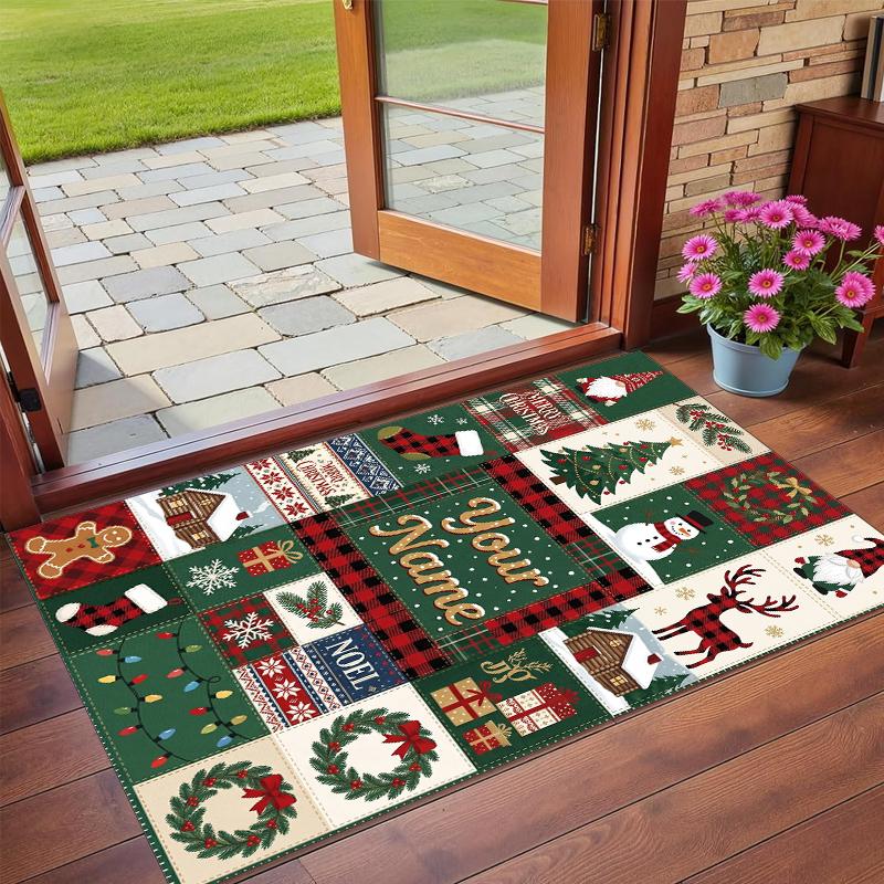 Christmas Custom Name Printed Square Area Rug Soft Non Slip Floor Carpet For Bedroom Holiday Gift