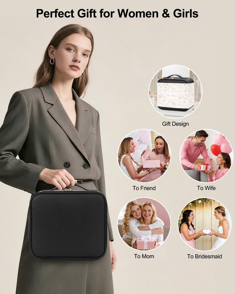Professional LED Mirror Makeup Case Portable Cosmetic Bag with Adjustable Dividers