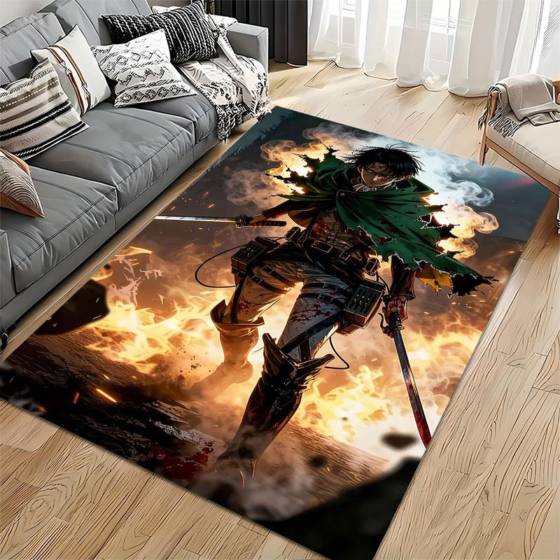 Fiery Warrior Anime Artwork suitable as a non-slip mat for the living room or bedroom sofa