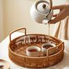 Portable PP Handwoven Look Serving Tray With Easy Carry Handles For Dining Table Decoration