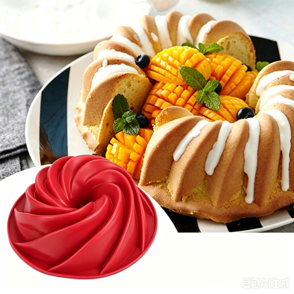 Silicone Spiral Cake Pan Non-Stick Round Baking Pan Reusable Fluted Bundt Pan DIY Pastry Dessert