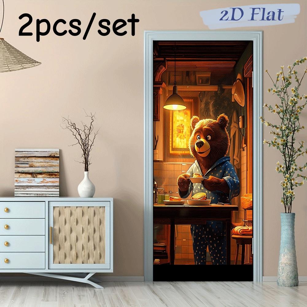 

2pcs Warm Cartoon Bear Kitchen Breakfast Scene Wall Stickers Children s Room Bedroom Dining Room Decoration Stickers Home Decora (as the picture,38.5x200cmx2)