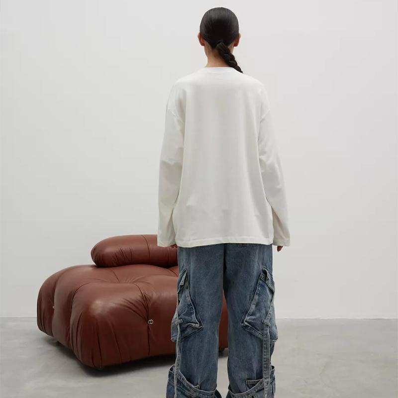 Basic Casual O-neck Cotton T-Shirts Women Autumn Long Sleeves Loose Tops Oversized Soft Versatile Solid Color Pullover