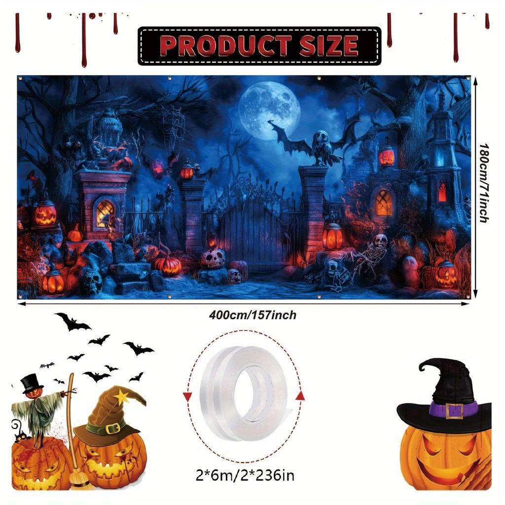 Halloween party garage banner - polyester material  bright colors  large outdoor festival decoration