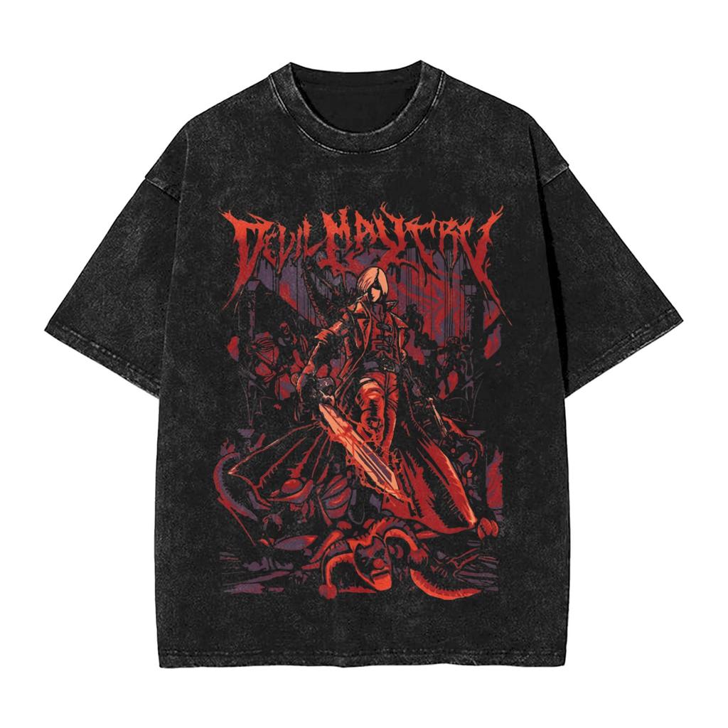 Devil May Cry Dante Manga Washed TShirt DMC Graphic Print TShirts for Men Women Clothing Cotton Oversized Short Sleeve Tees