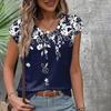Summer V-neck 3D Vintage Floral Printed Top Fashionable Casual Short Sleeved Women's T-shirts