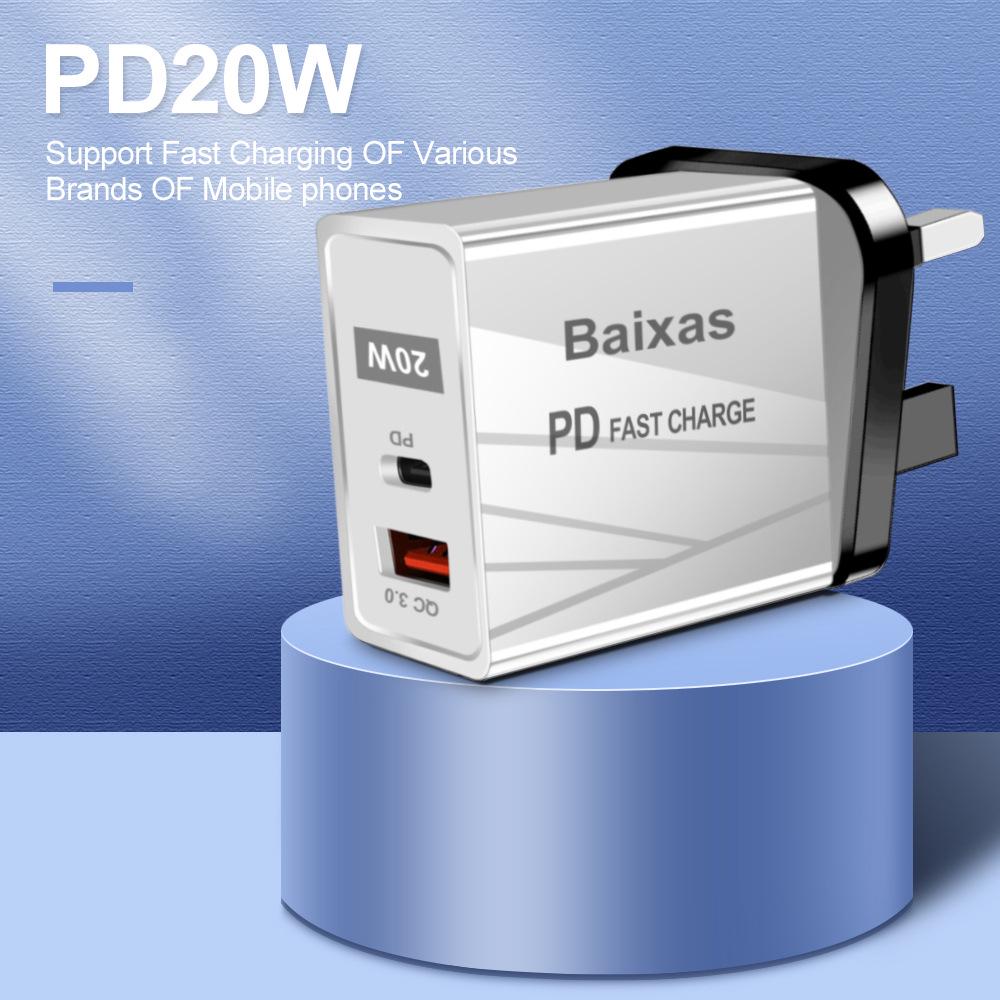 EU Standard QC3.0+PD Travel Charger with Fast Charging USB Ports (5V/9V/12V) - Compatible with EU, UK, AU