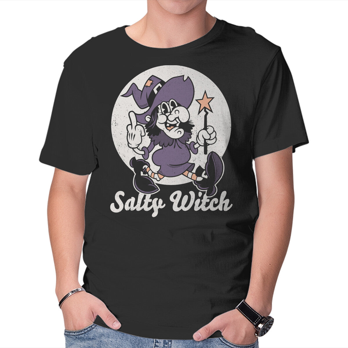 Unisex Crew Neck T-Shirt Salty Witch Graphic Short Sleeve Casual Tee XS