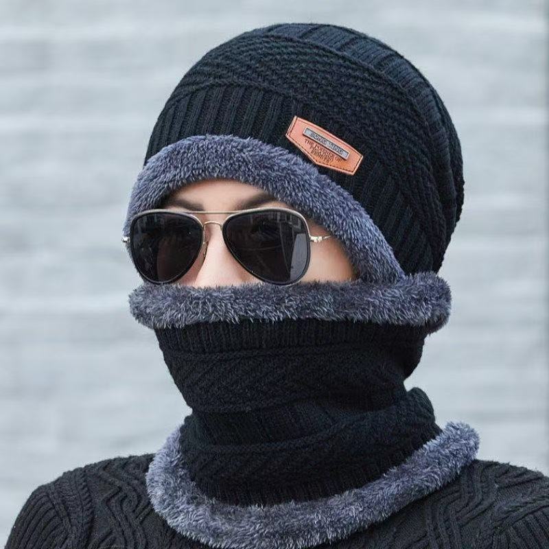 Hat Outdoor Winter Pullover Warm Knitted Wool Hat Men's Cotton Hat Cycling Fleece Ear Protectors Thickened Scarf