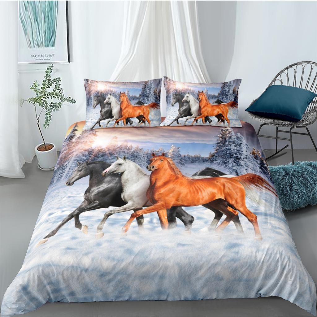 Comfortable White Horse Pattern Duvet Cover Set With Duvet Cover And Pillowcases King Queen Twin Sizes For All Ages