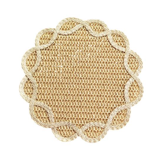 Woven Placemat Heat Insulation Non-Slip Table Mat Retro Petal Shape Dining Mat
