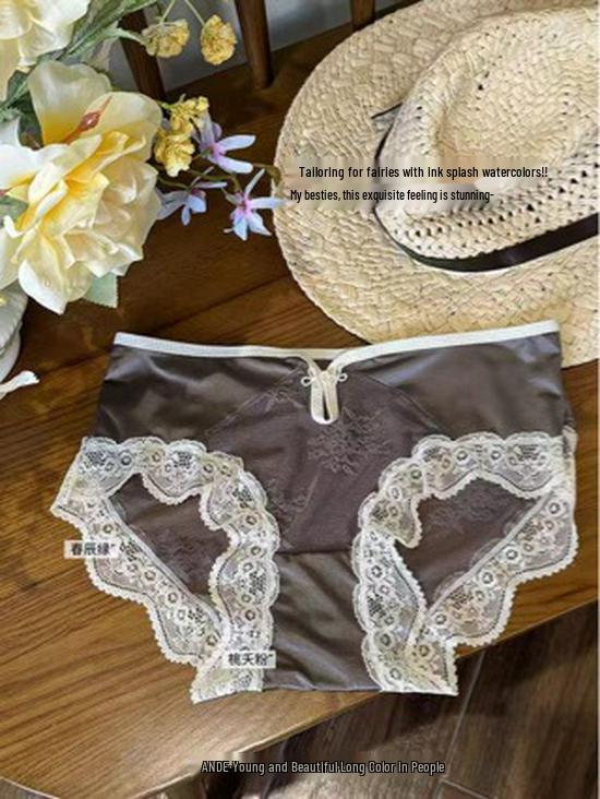 

Eastern Beauty Lace Satin Mesh Hip-Hugging Panties for Women XL (suggested 120-150 jin) коричневий