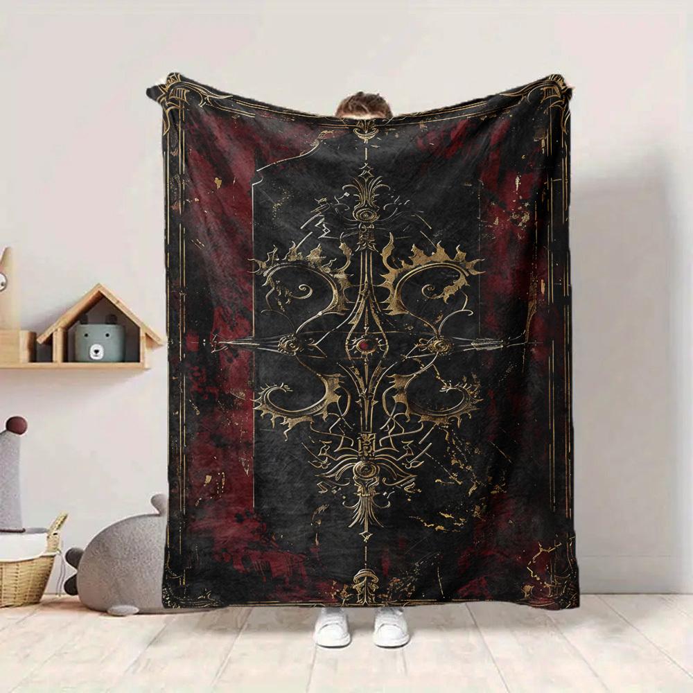 1pc Gothic Ornament Blanket, Lightweight Flannel Throw For Sofa, Bed, Travel, Camping, Livingroom, Office, Couch, Chair, And Bed,
